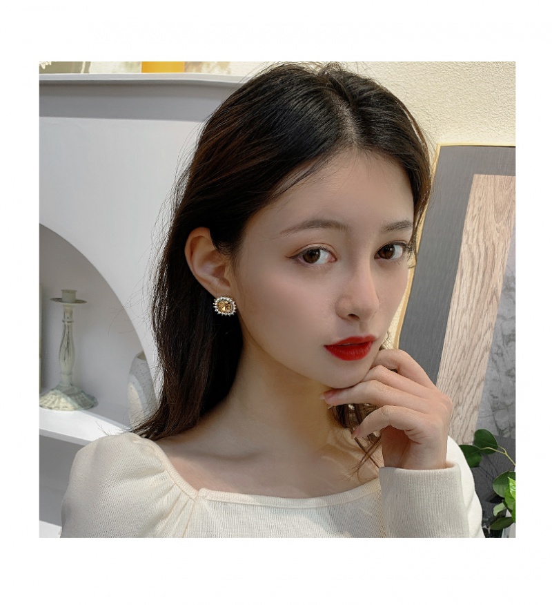 Bông tai mạ bạc đính đá thiết kế đơn giản phong cách Retro Hàn Quốc 2023