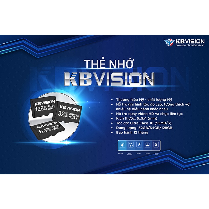 Thẻ nhớ MicroSD KBVISION 32G chuyên dụng cho camera Kbone, Ezviz, Imou, chính hãng, bảo hành 24 tháng