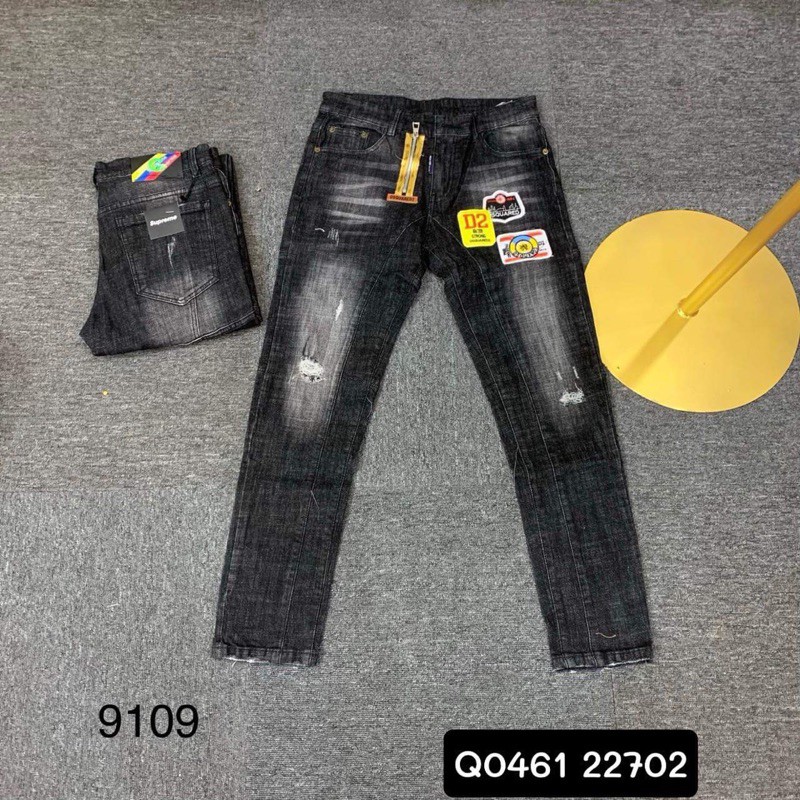 [Rẻ vô địch]💥Quần Jean Biker côn khoá lệch màu vàng thêu logo siêu chất (màu xanh/màu đen) | BigBuy360 - bigbuy360.vn