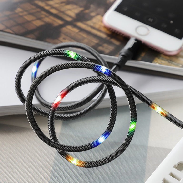 COMBO cáp sạc Hoco U63 Lightning sạc nhanh 2.4A dây dài 120cm bọc dù đèn phát sáng màu sắc