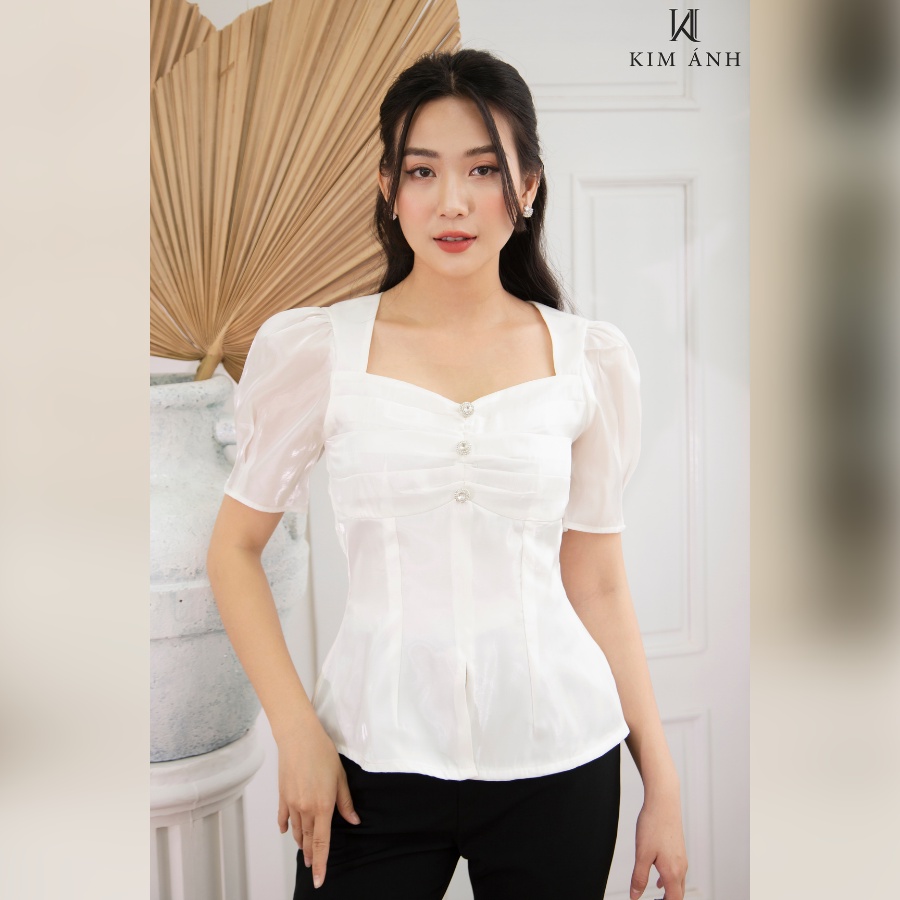 Áo Kiểu Thiết Kế Nữ Phong Cách Công Sở Chính Hãng Kim Ánh Lorie Top Tay Ngắn Sang Trọng AKSX30004