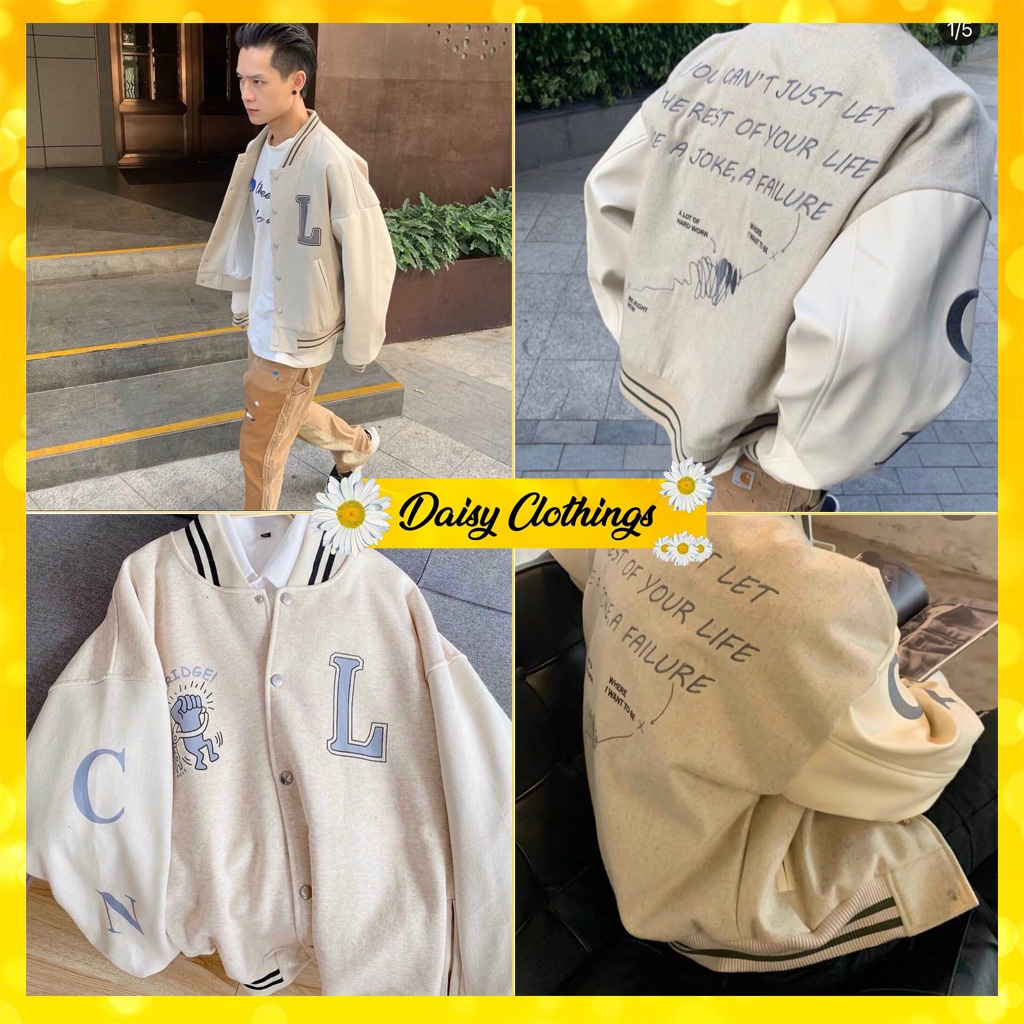 Áo Khoác Bomber Màu Sữa Chất Nỉ Dày Dặn In Nắm Đấm L Có Chữ Sau Lưng Mã 585 - Daisy Clothings