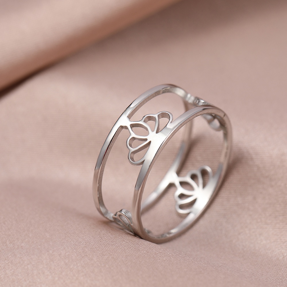 Nhẫn Thép Không Gỉ Hình Hoa Sen Phong Cách Vintage Thời Trang Cho Nữ