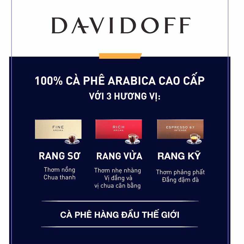 Cà phê hòa tan DAVIDOFF CAFÉ RICH AROMA - 100% hạt Arabica - thơm nhẹ, chua đắng cân bằng - lọ 100g