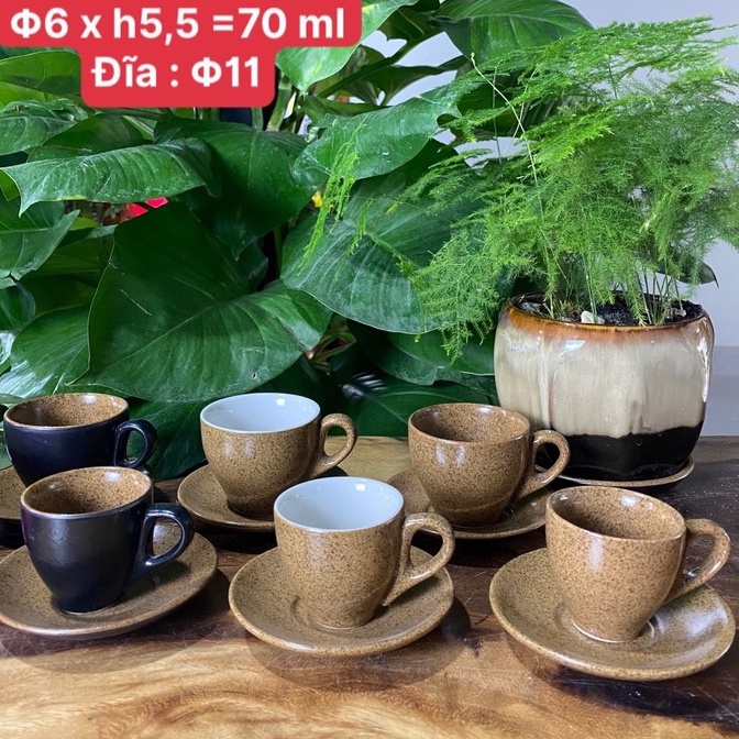 Bộ cốc tách Espresso 3 màu, 2 dung tích, men hỏa biến - Gốm Bát Tràng