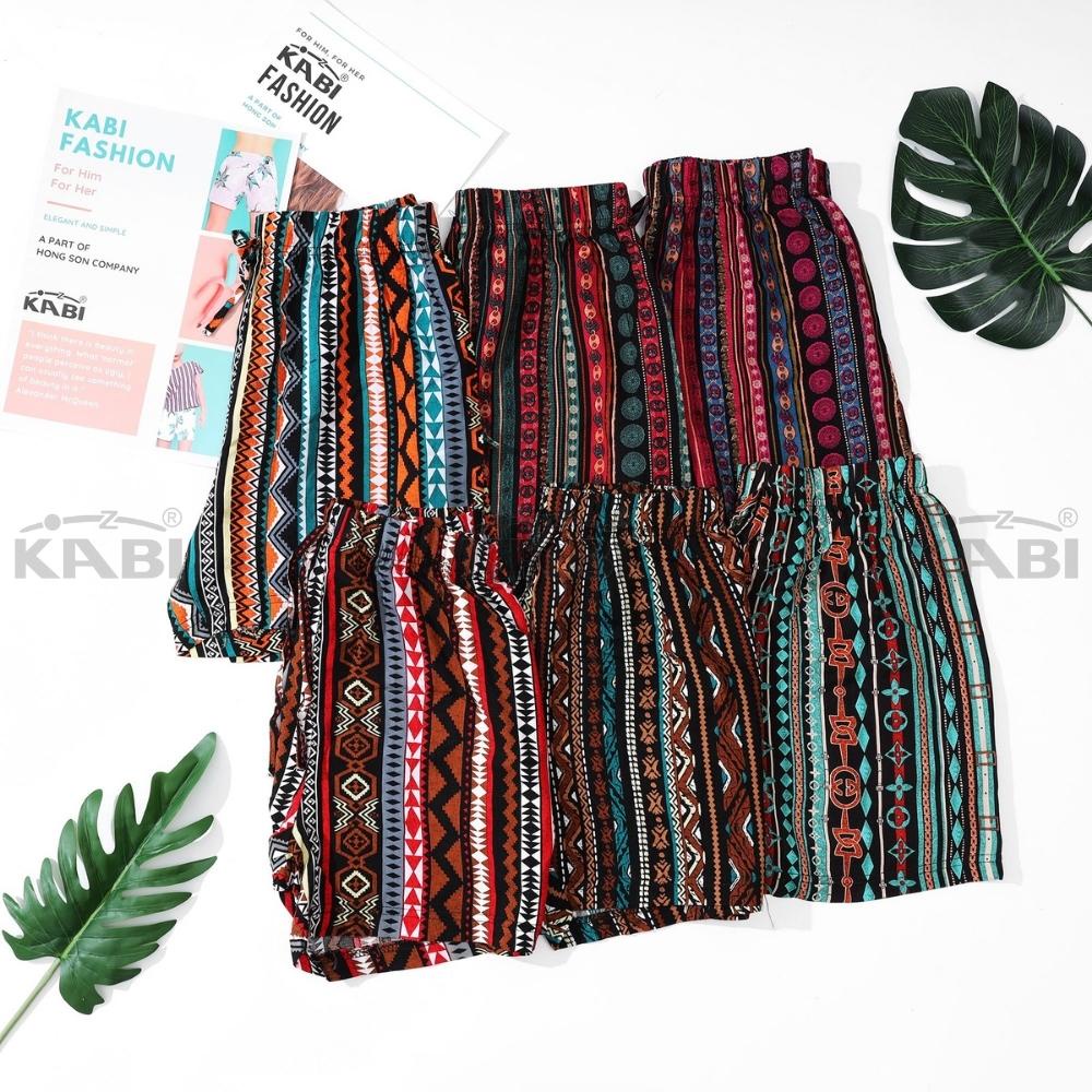 Quần đùi nữ KABI quần short vải tole quần ngắn mặc nhà mặc ngủ hoa văn thổ cẩm alibaba thoáng mát dễ thương nhiều màu
