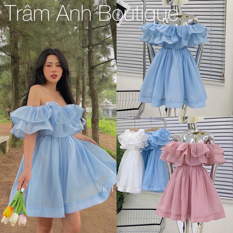 (loại 1) 265 - Đầm trễ vai bèo thiết kế tinh tế nhẹ nhàng - TRÂM ANH BOUTIQUE