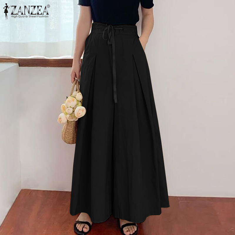 Quần ZANZEA Ống Rộng Lưng Thun Thời Trang Vintage Cho Nữ