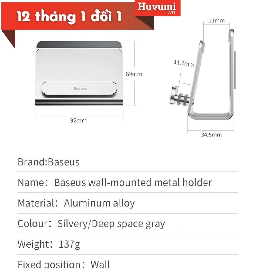 [Chính Hãng  - Sẵn] Bộ đế giữ điện thoại dán tường Baseus Wall Mounted Metal Holder_LV517-New 100%