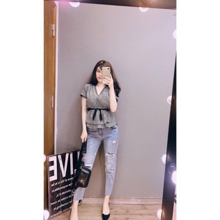 Áo kẻ karo Thắt Eo