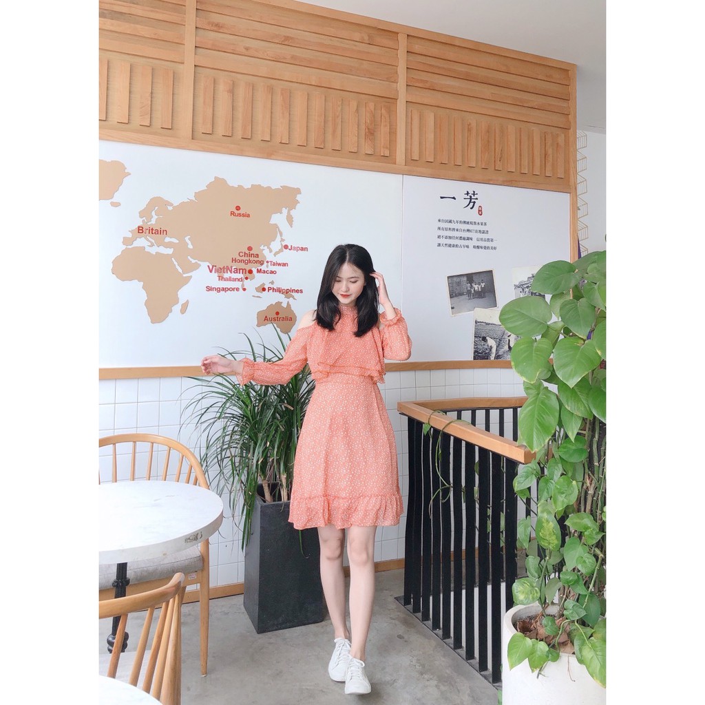 ĐẦM VOAN TÍM HỞ VAI BÈO CỔ TAY DÀI CÓ DÂY CỘT EO PHÍA SAU DÁNG XÒE-hình thật shop chụp | BigBuy360 - bigbuy360.vn