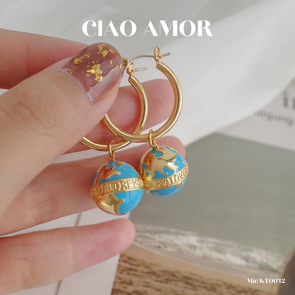 Khuyên tai nữ, bông tai qủa địa cầu Trang sức Ciao Amor - Mã KT0042
