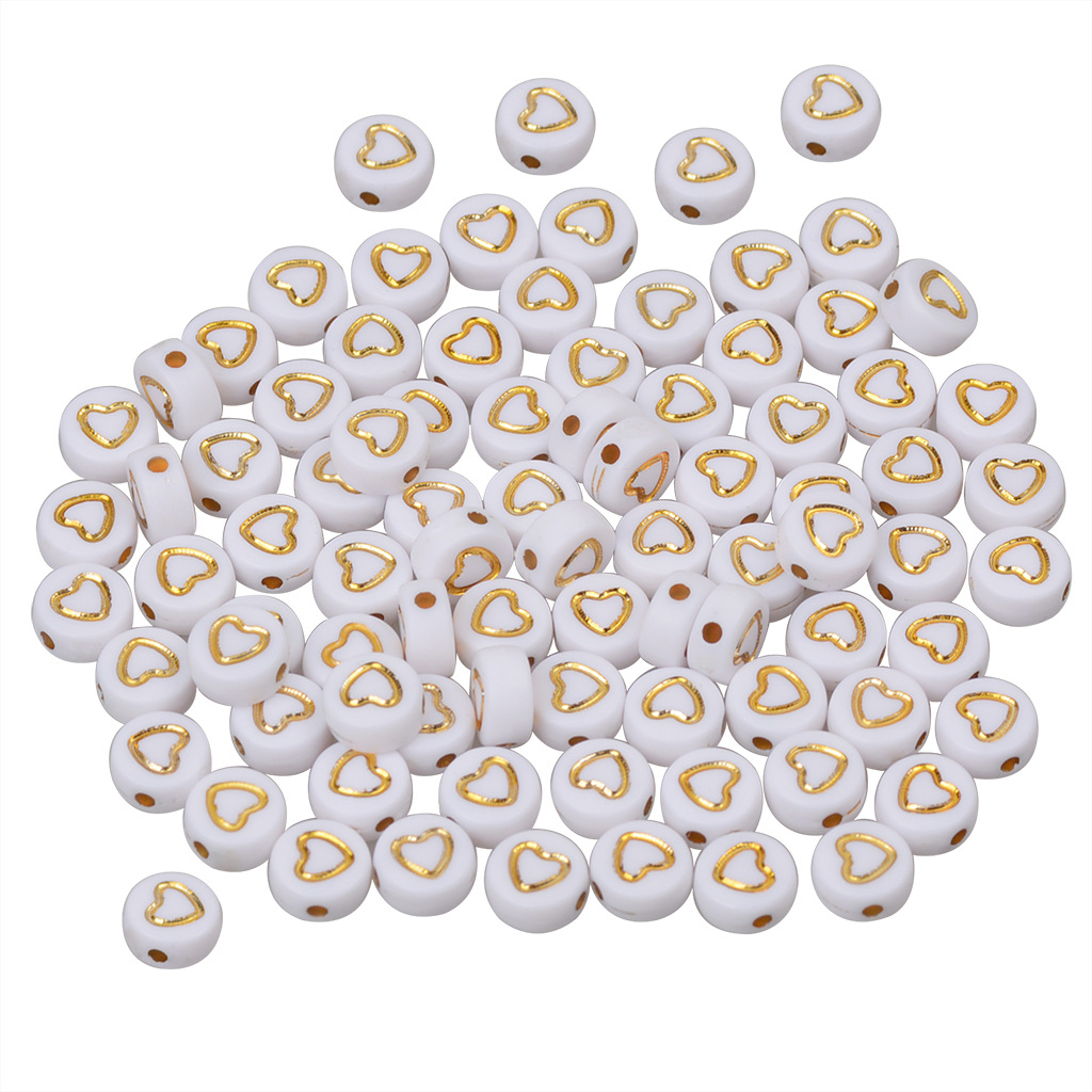 Bộ 100 hạt cườm dáng tròn in chữ dùng làm vòng tay thủ công