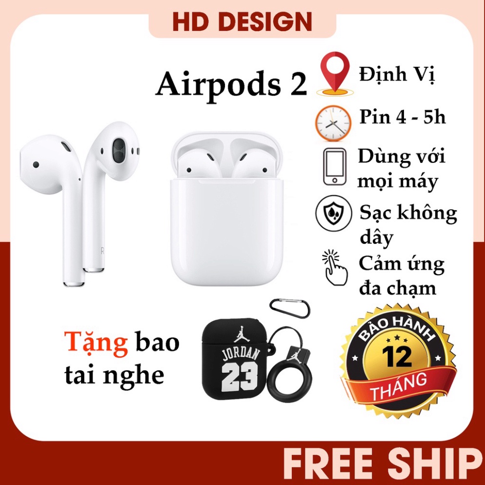 Tai Nghe Không Dây Bluetooth , Tai Nghe Bluetooth AlR.PODS 2 - Định Vị - Đổi Tên - Sạc Không Dây ( Tặng Bao Tai Nghe )
