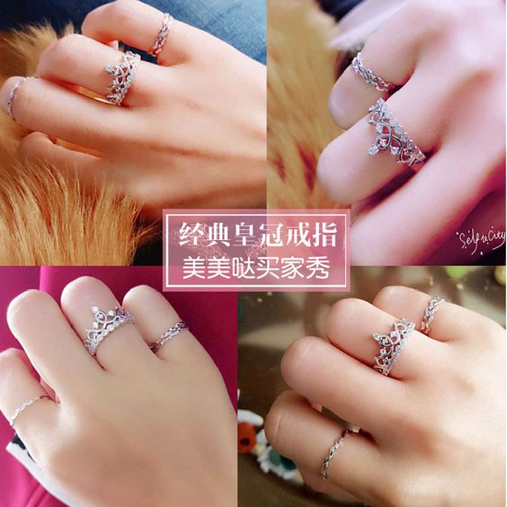Nhẫn nữ mạ vàng hồng/bạc hình vương miệng đính kim cương nhân tạo