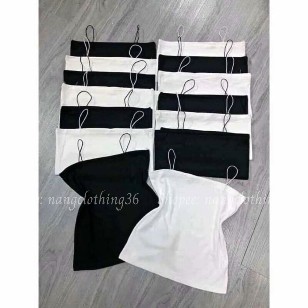 Áo Croptop, Áo 2 Dây Sợi Bún Thun Gân 100% Cotton 2 Màu Đen, Trắng Siêu Đẹp