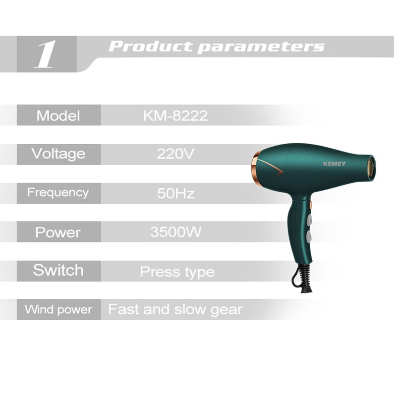 Máy sấy tóc Kemei 3500W với hơi nóng và lạnh tạo kiểu có thể gấp gọn được sử dụng tại nhà và salon