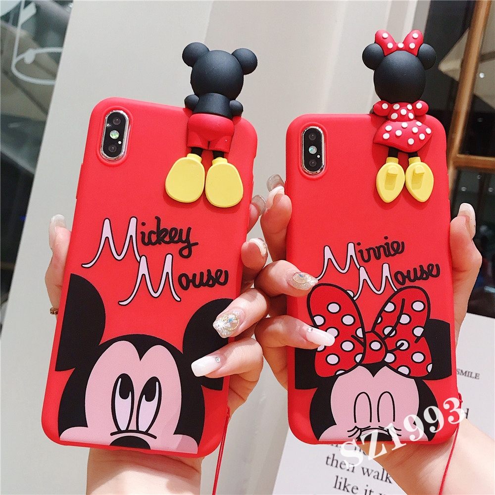 Ốp điện thoại TPU màu đỏ có hình chuột Mickey/ Minnie đáng yêu cho OPPO F9 F7 F5 F3 F1s A57 A39 A37 A83 R17 R17Pro R15