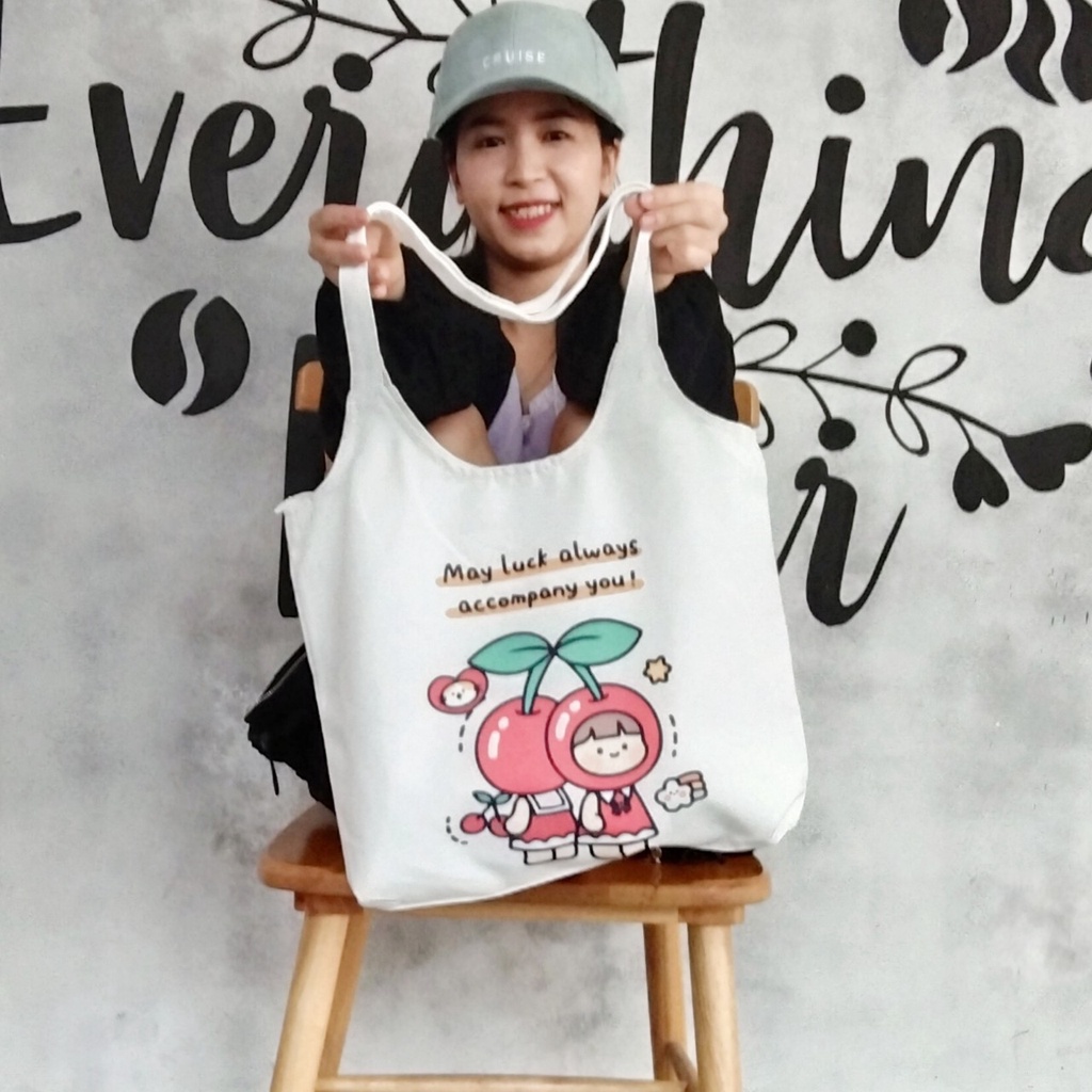 Túi note hàn quốc, vải canvas 100% poli cao cấp, phong cách thời trang ulzzang, có khoá miệng xịn xò CÔ GÁI CÀ CHUA K9