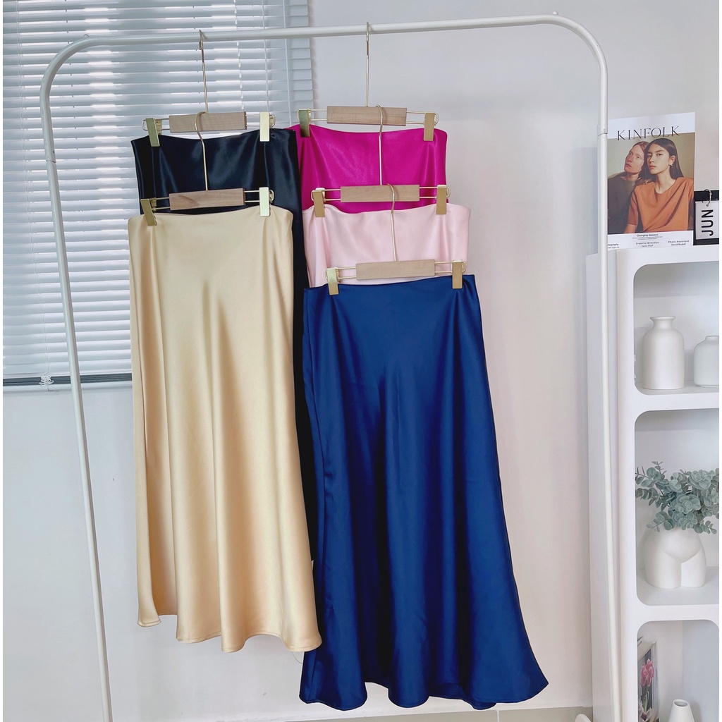(HÀNG SẴN - HÌNH THẬT) Chân váy Satin - Chân váy Midi dáng dài - Nhiều màu lựa chọn