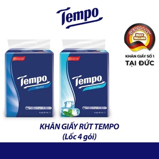 (Lôc 4 gói)( khi mua 4 lốc được tặng 1 hộp đựng giấy cưc xinh) Khăn giấy Tempo gói rút bạc hà, không mùi( chính hãng)