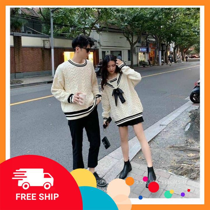 Áo đôi áo cặp 🎀FREESHIP🎀 Áo đôi nam nữ đẹp Set áo len đôi thuỷ thủ Hàn Quốc dáng dài VSM COUPLE siêu đẹp giá rẻ   AV73