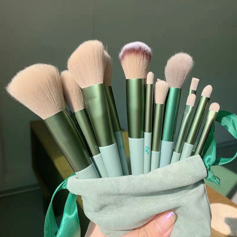 CHÍNH HÃNG Bộ Cọ Trang Điểm FIX 13 Cây Cao Cấp Kèm Túi Nhung Bộ Cọ Make Up Chi Tiết Lông Cọ Mềm Chắc Chắn Màu Hồng Xanh