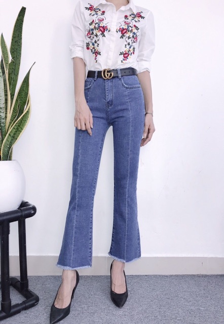 Quần jean loe lưng cao, co dãn mạnh 2400