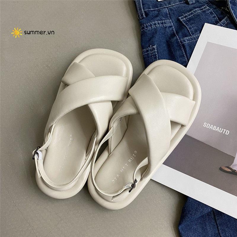 Giày Sandal Đế Bệt Dày Phong Cách Hàn Quốc Thời Trang Mùa Hè Hàng Mới 2022 Dành Cho Nữ