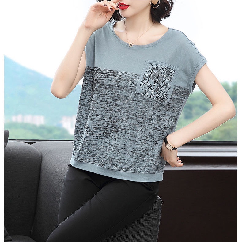 Áo thun tay ngắn dáng rộng in họa tiết thời trang mùa hè cho phụ nữ trung niên