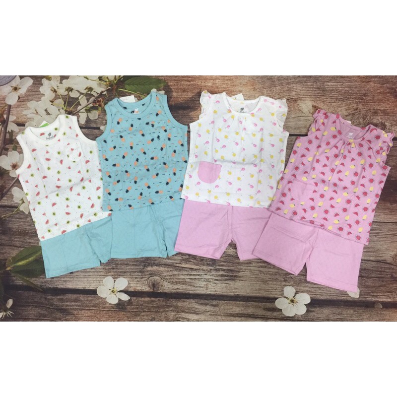 Bộ sát nách trái cây nhiệt đới cotton thở Lullaby