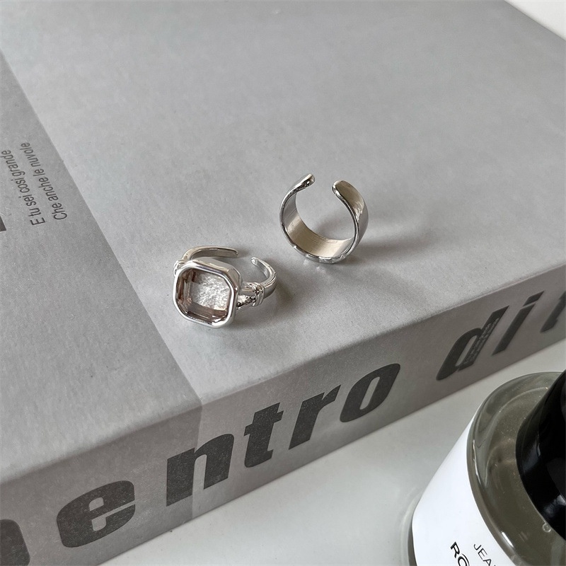Nhẫn Hở Đính Đá Zircon Trắng Trong Suốt Phong Cách Vintage