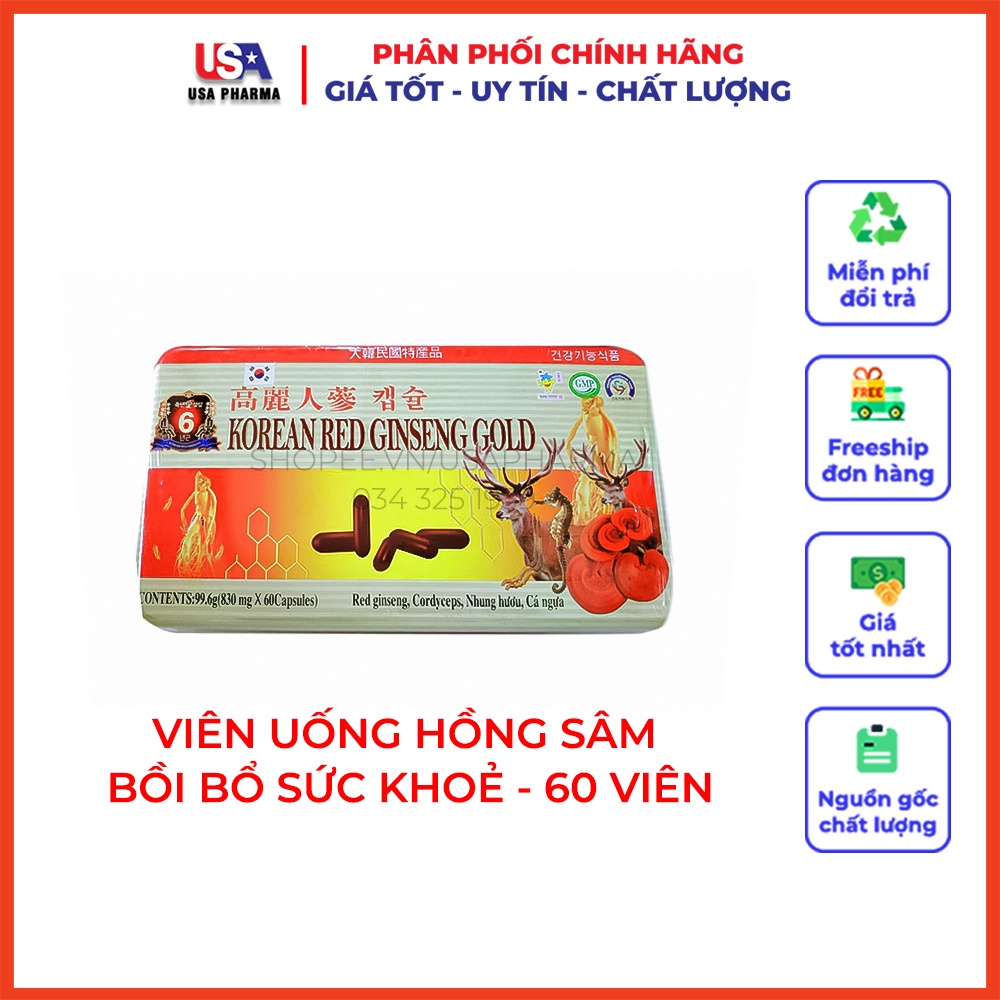 Viên Uống Hồng Sâm KOREA RED GINSENG EXTRACT GOLD - Đông Trùng Hạ Thảo - Giúp Tăng Cường Sức Khỏe, Kích Thích Tiêu Hóa