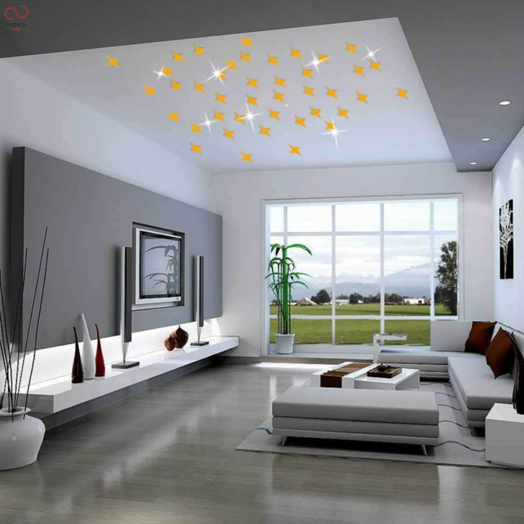 50 Miếng Gương Dán Tường Acrylic Hình Ngôi Sao 3d