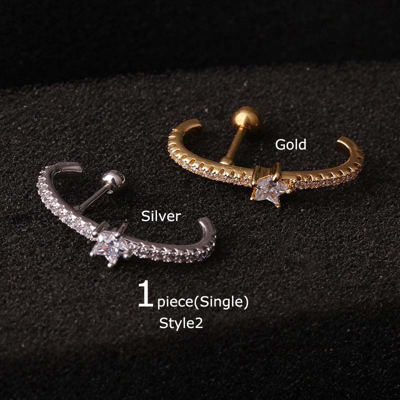 Khuyên xỏ tai bằng thép không gỉ đính đá zircon sang trọng 16G