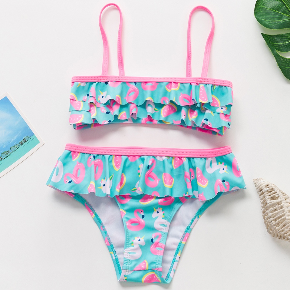 Bộ Đồ Bơi Bikini Hai Mảnh In Họa Tiết Hồng Hạc Thời Trang Mùa Hè Mới 2022 Dành Cho Bé Gái 3-12 Tuổi