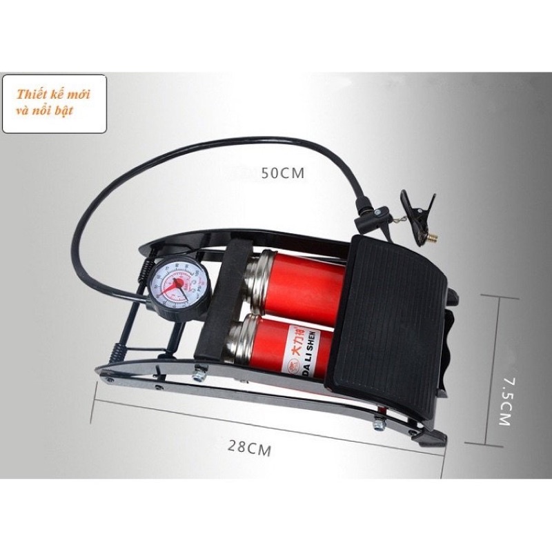 BƠM HƠI ĐẠP CHÂN Ô TÔ XE MÁY 2 PISTON - 2 bình
