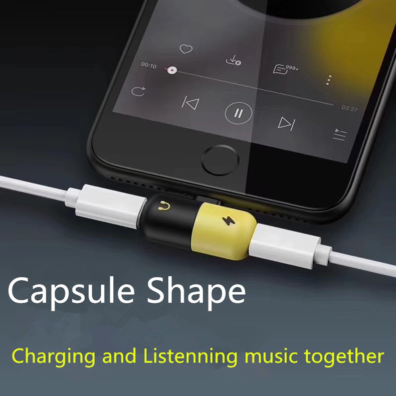 Đầu sạc chia jack cắm lightning thanh 2 cổng Lightning cho tai nghe và sạc của Iphone X 8 7 Plus