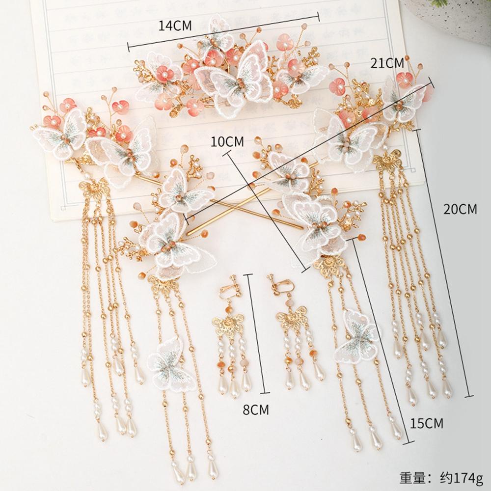 Trâm Cài Tóc Hình Bướm Phối Tua Rua Sang Trọng Cho Cô Dâu