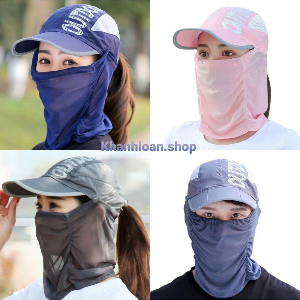 Mũ nón chống nắng kèm khẩu trang lưới che mặt_ Mũ Lưỡi Trai Gấp Gọn