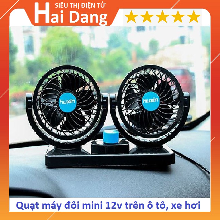 Quạt máy đôi mini 12v trên ô tô, xe hơi