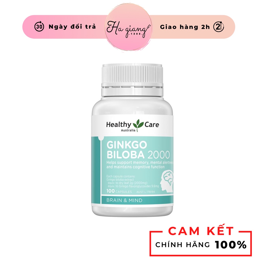 Bổ não Ginkgo Biloba 2000, viên uống bổ não, tuần hoàn máu não, 100 viên