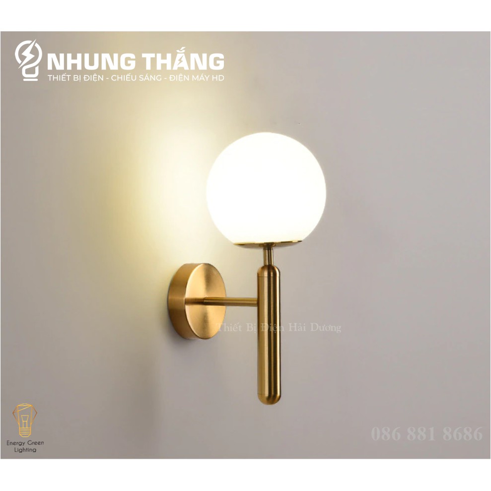 Đèn Treo Tường Mặt Trăng 6102 Thân Vàng - Chao Thủy Tinh - Kiểu Dáng Sang Trọng - Tặng kèm Bóng Led - Bảo Hành 12 Tháng