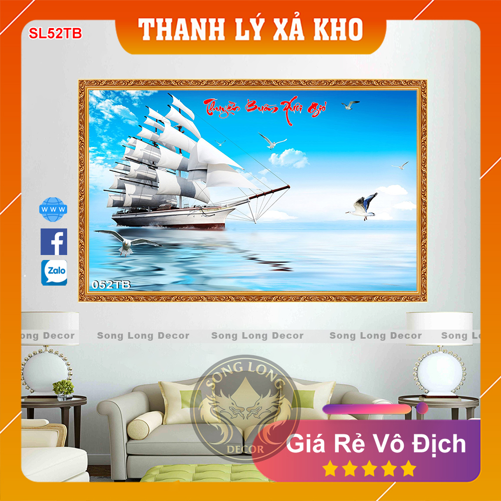 Tranh Dán Tường Thuận Buồm Xuôi Gió- SL52TB- Tranh 3d Phong Thủy - Song Long Decor