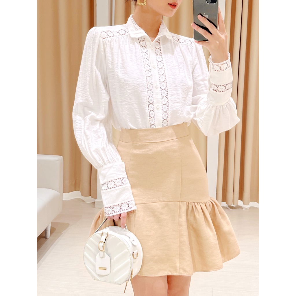 SÒ VINTAGE - AMY Áo cổ trụ tay phồng phối ren