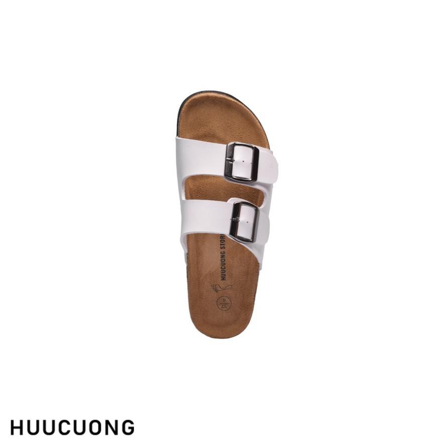 Dép nữ 2 khóa Huucuong màu trắng  đế trấu