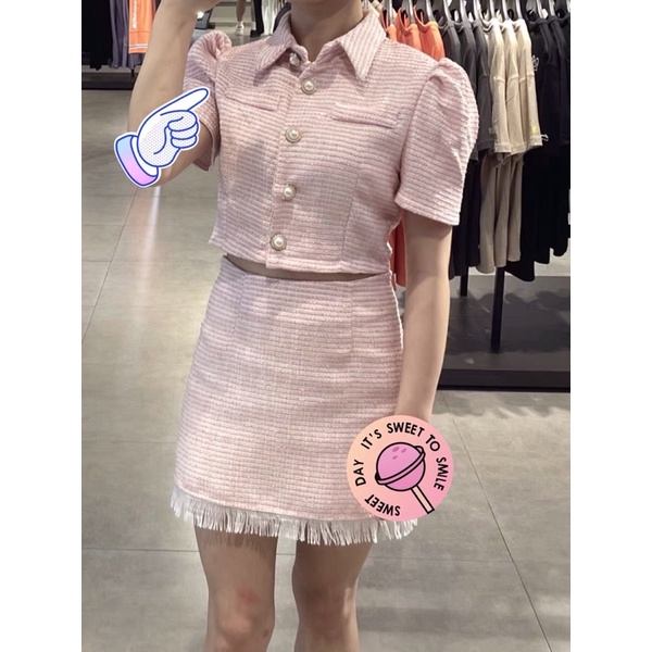 |JOY SET| Set tiểu thư áo nút ngọc chân váy hồng phấn TLÉA