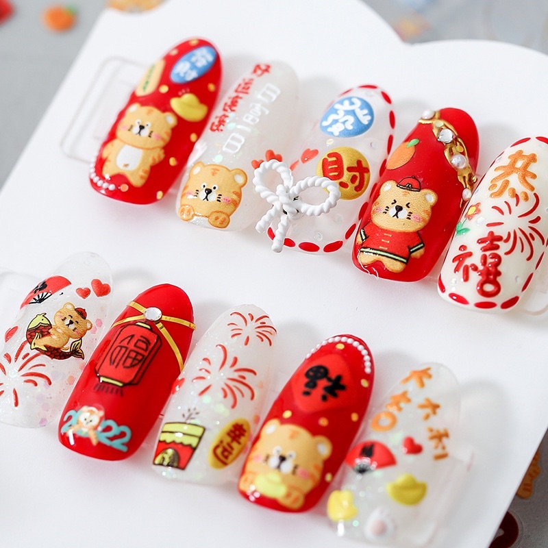 Album các mẫu sticker hổ năm mới 2022 trang trí móng