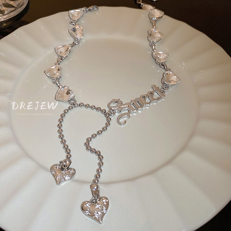 Dây chuyền DREJEW kim loại mặt trái tim đính đá phong cách hip hop Âu Mỹ thời trang
