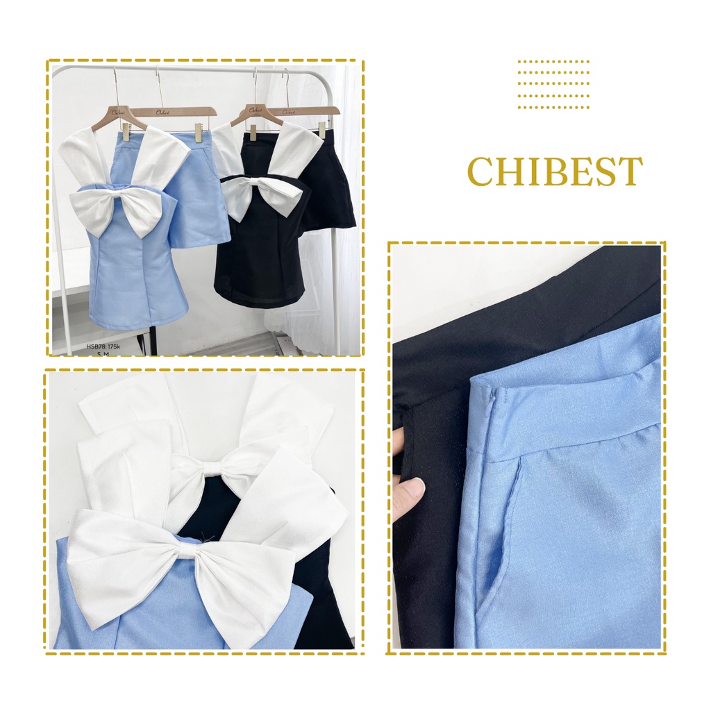 Set áo 2 dây quần short ống rộng thiết kế phối nơ bản to Vải tacta phong cách mùa hè  CHIBEST HSB78